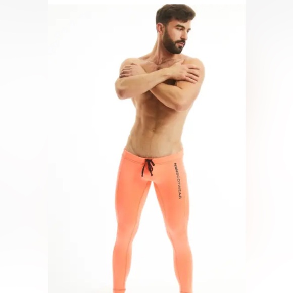 NWT N2N Bodywear YS24 Men's Yoga Sport Tights - Neon Orange (Size Small) - Picture 4 of 5